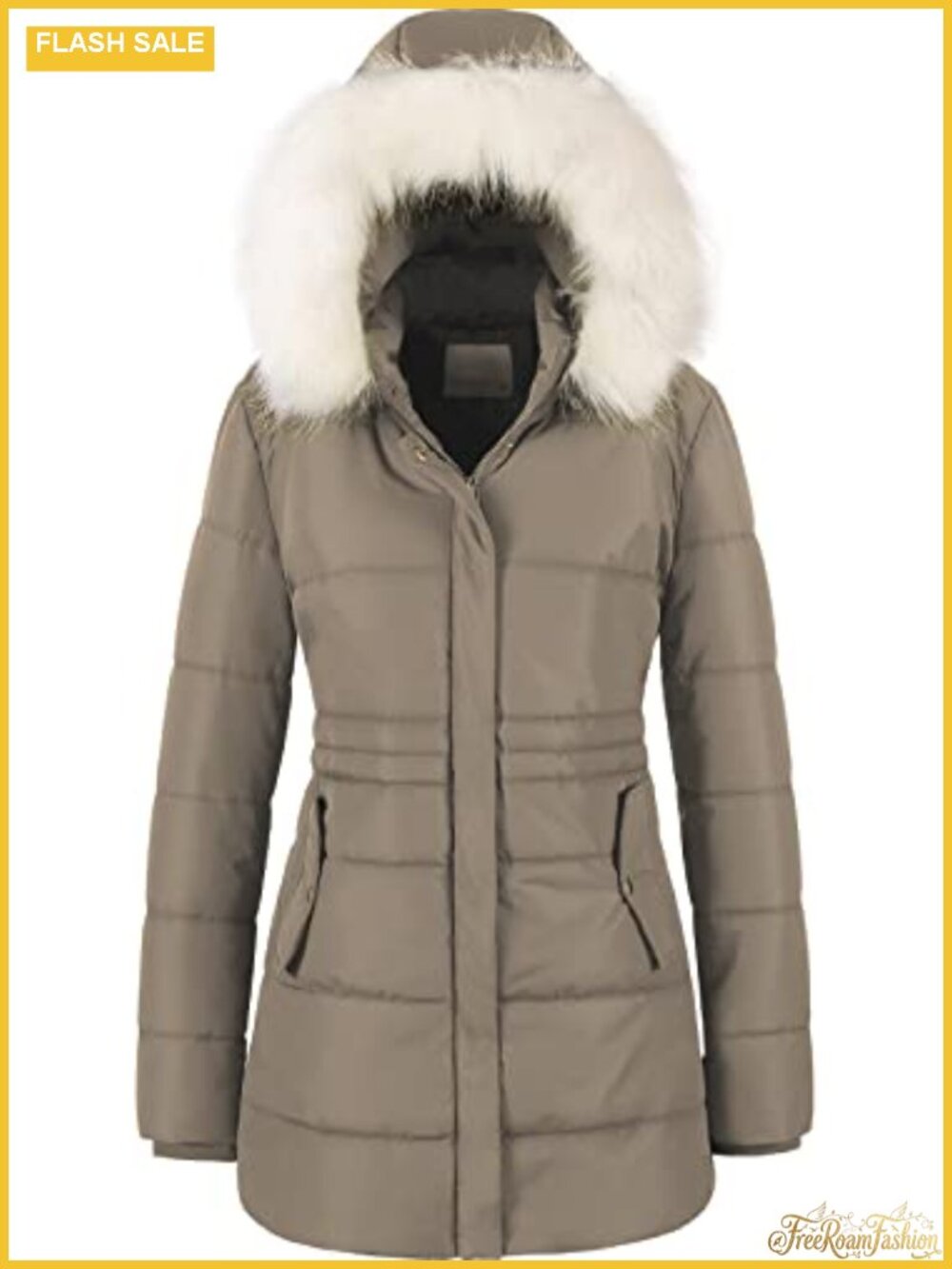 Women's Winter Puffer Jacket Long Drawstring Waterproof Snow Parka Faux Fur Hood